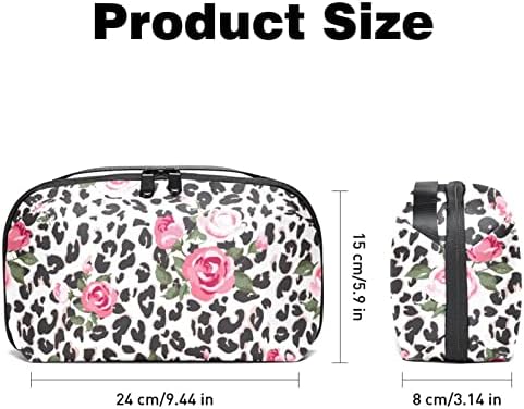 Bolsas de bolsas portáteis de organizador eletrônico Rose Leopard Travel Sagão para discos rígidos, USB, cartão SD, carregador,