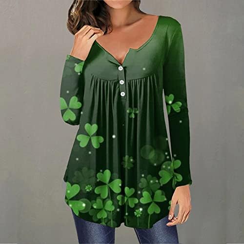 CLGMVCG ST PATRICKS DIA CLAMADA MULHERES MANEIRAS LONGAS MAIAS FASHENTES Printed Henley Tir shirt Button Top St Patricks