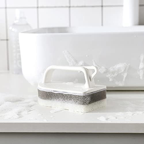 Esponja de limpeza de esponja de cozinha com alça de plástico, escova de limpeza de descontaminação mágica e escova de lavagem de louça, adequada para utensílios de mesa, panela antiaderente, banheiro, azulejo e piso. - 1 branco