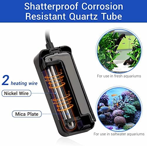 Hygger Small Submersível Aquecedor de Aquário de 100 Watt Mini Betta Fish Tank Aquecedor com termostato para água doce de 10