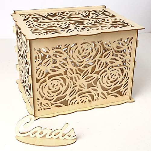 Caixa de cartão de casamento AMOSFUN DIY com bloqueio Caixa de cartão de cartão de cartão de cartão de madeira rústica
