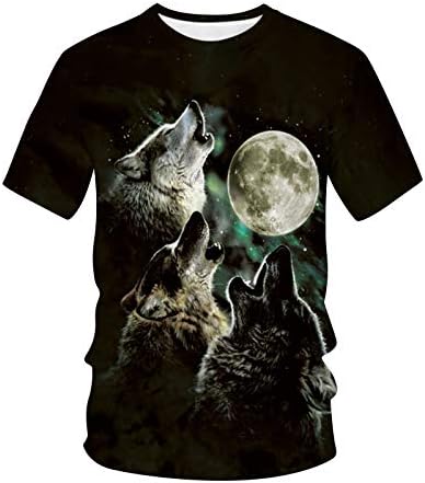 Camisetas gráficas de ajuste masculino Tops de manga curta 3d lobo impressão de zíper casual Sortos da tripulação do pescoço