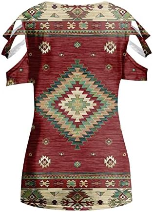 Camisas femininas de pescoço em V Women Casual Camisas frias de ombro frio Retro Aztec