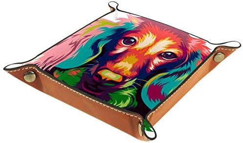 Bandejas de mesa de escritório Muooum, cachorro colorido Dachshund, bandeja de manobrista de couro caixas de sorda