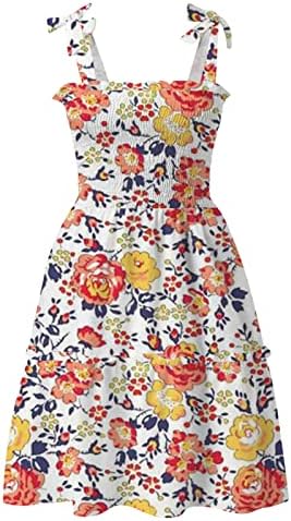 Vestido de praia floral de tiras florais de verão feminino Spaghetti Strap Lace Up Dresses Shirred Boho Mini Dress