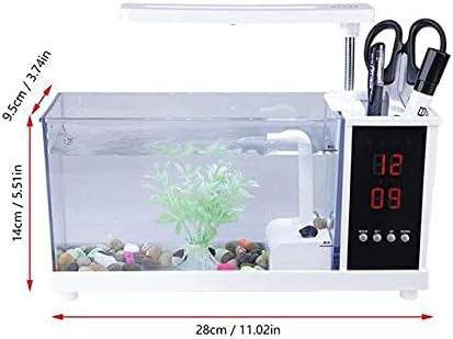 TJLSS Mini aquário aquário aquário USB com tela LED LCD Tela e relógio de peixe aquário tanques de peixes preto/branco decoração