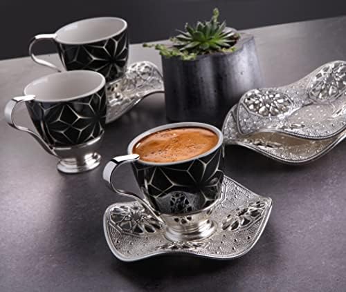 Lamodahome Espresso Copos de café com pires, conjunto de 6 xícaras de café gregas em árabe turco para mulheres, homens,