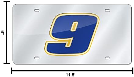 NASCAR CHASE ELLIOTT No.9 Rico Industries Premium Laser Cut Auto Tag - placa frontal de tamanho completo - Proférico - fundo prateado com número de motorista vibrante - mostre seu orgulho pela cidade