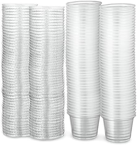 Plastimade clara porção de plástico descartável xícaras com tampas - xícaras de condimentos descartáveis, molho/molho/molho xícaras, xícaras de suflê e gelelo tiro com copos com tampas | Ótimo recipiente de amostragem