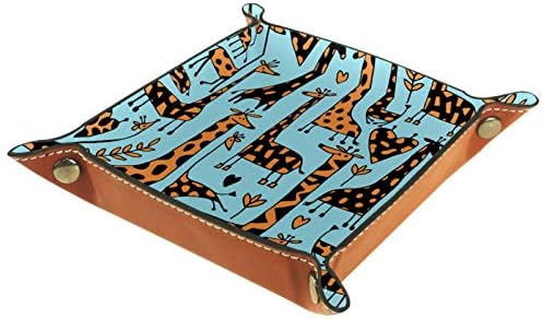 Cartoon Giraffes Padrão Organizador azul Organizador Escritório Microfiber Couro Bandeja de armazenamento prático Caixa de armazenamento para carteiras e equipamentos de escritório, 16x16cm