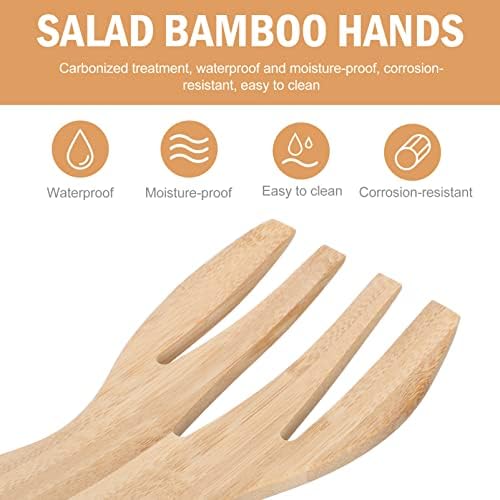 Salada de madeira natural Tossers Servidores: Salada de madeira Hands servidor Forks Dinner de cozinha Misturando garras