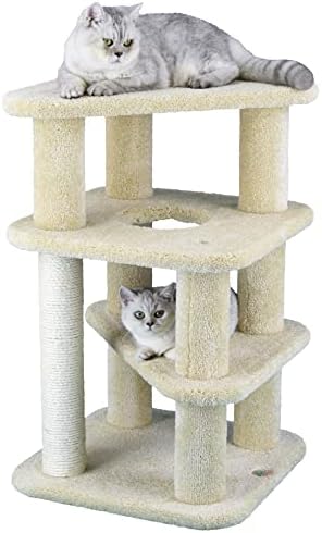 Go Pet Club 32 premium carpete de gato gatinho gatinho scratcher kitten condomer Tower House Móveis com base de canto arredondado para gatos internos, bege