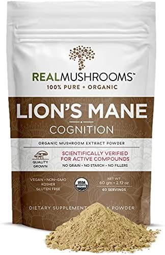 Real Cogumelos Leões Mane para humanos e animais de estimação-pacote de pó e cápsulas para cognição e imunidade-veganos, não-OGM,