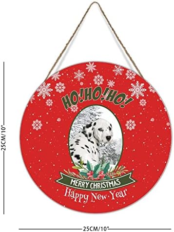 Feliz Natal Ho Ho Ho Wood Decoração SIGN Greante de cachorro na neve Red Sinais rústicos de Natal Porta da frente Wreath Winter Christmas Holiday Dog Spaniel Signal Sinal para a porta da varanda da frente 10x10in