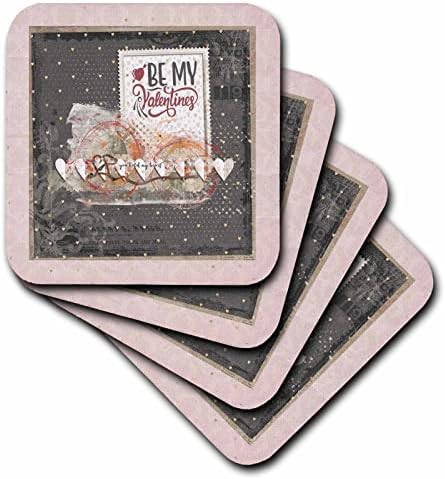 Imagem 3drose de Pretty Be My Valentine, Cut Out Hearts, Rosa e Cinza - Coasters