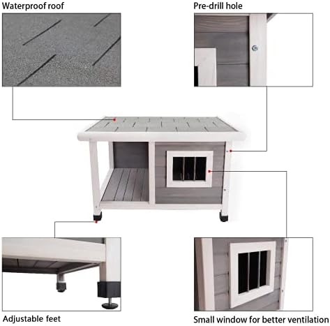 NSDRBX Pequeno casa de cachorro de madeira ao ar livre, feita à mão, ventilada e respirável, o teto pode ser elevado, telhas de asfalto à prova d'água, adequadas para animais de estimação pequenos e médios