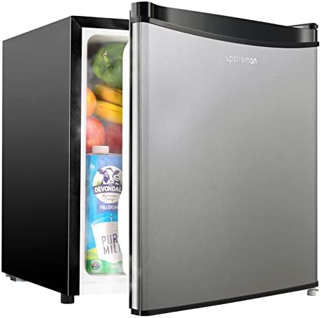 Upstreman 1.7 Cu.ft mini geladeira com freezer, termostato ajustável, economia de energia, baixo ruído, geladeira compacta de porta única para dormitório, escritório, quarto, inoxidável-FR17