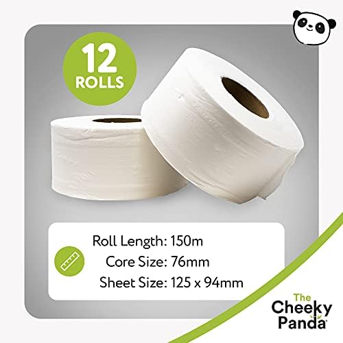 The Cheeky Panda - Rolls profissionais de bambu mini jumbo | Caixa a granel de 12 rolos | Sem plástico, para o escritório, ecológico, super macio, forte e sustentável