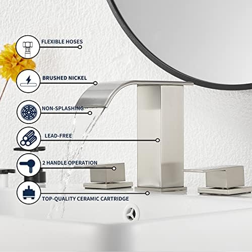 Casa de cascata Torneira de banheiro amplo escovado níquel ggstudy 3 buracos 2 manusear torneira moderna da pia do banheiro com