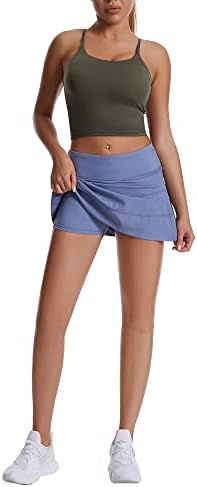 Saias de tênis plissadas femininas de Kuacua Skorts atléticos de gola alta com shorts 3 bolsos que executam saia esportiva de treino