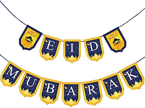 Banco azul Eid Mubarak Eid Mubarak Party Decorations Supplies - Eid Mubarak Sign Banner Bunting, Ramadan Eid Mubarak Party Decorations