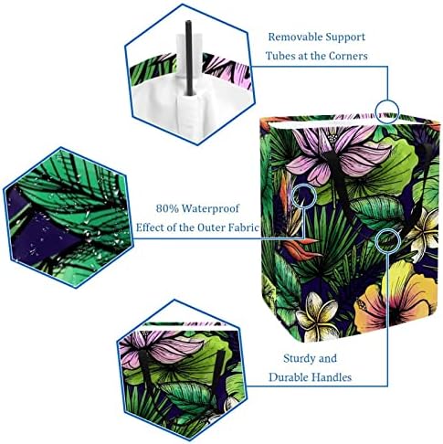 Cesto de lavanderia kapotofu com alça, lotus folhas tropicais de cesta de armazenamento de algodão grande de folhas de folhas para roupas