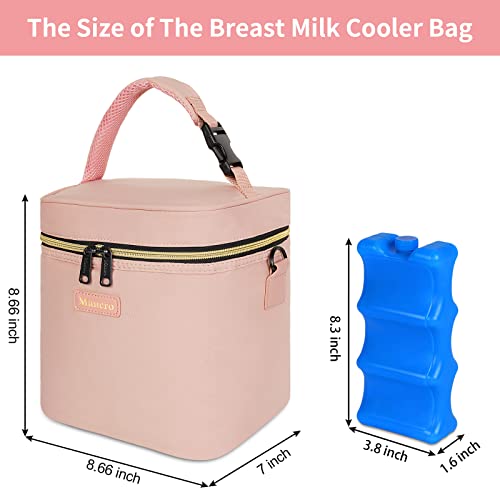 O saco de refrigerador de leite materno de Mancro se encaixa em 6 garrafas de bebê até 9 onças, bolsa de garrafa de bebê isolada vem com pacote de gelo e alça de ombro, bolsa refrigeradora de garrafa de bebê para enfermagem de creche, rosa
