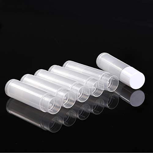 100 conjuntos de tubos de protetor labial vazio em massa com tampas brancas para batom de diy caseiro, 3/16 oz, claro, bpa livre, 100 tubos e 100 tampas