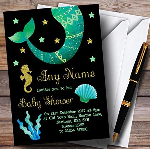 Convites de Mermaid Gold e Black convites para chá de bebê