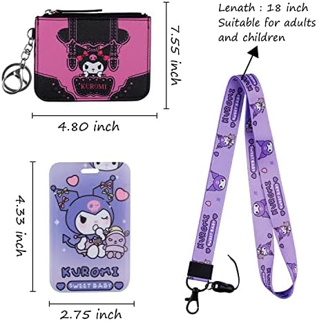 U-chyty Cartoon Kitty Coin Wallet Purse Kitty Credit Card Card Card Titular com Lanyard Kitty ID Badge Holder Presente