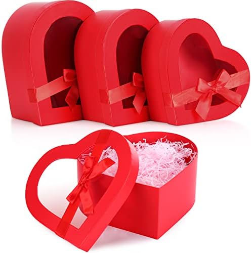 3 conjuntos de caixas em forma de coração para flores caixas de presente do dia das mães com tampas de janelas transparentes