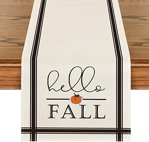 Modo ARTOID Hello Fall Pumpkin Table Runner, Colheita sazonal Vintage Decoração de mesa de jantar de cozinha de Ação