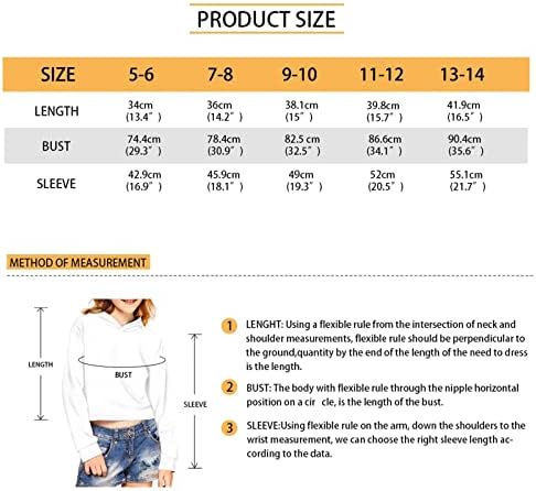 XpyiQun Crop top capuz para meninas tamanho 5-14 Selto de pullover de manga comprida camisa