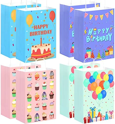 GitMIWS 24pcs Birthday Gift Smags com alças - 8,7 Sacos de papel pequenos, sacos de favor, sacolas de brindes, sacolas de brindes, sacolas de festa para crianças aniversário
