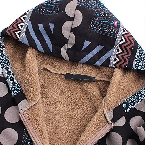 Andongnywell Women Jacket Caats Floral Print Ethnic Ethnic Vintage Capuz de peles com capuz de peles