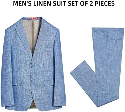 Linho de algodão masculino Elpa Elpa Slim Fit 2 peças de traje masculino