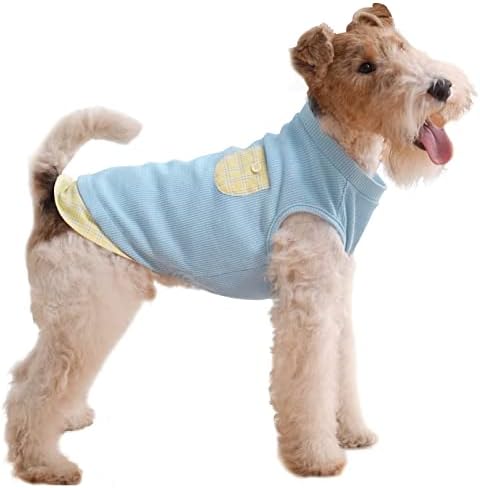 Camisetas de cães de waffle kyeese para cães pequenos camisetas de cachorro elástico macio para cães leves com tanque de cachorro de cachorro com tanques de cachorro com tanques de bolso e retalhos de bolso e retalhos xadrez