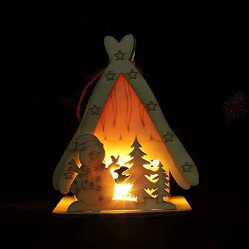 Toyvian Christmas Village abriga luminosa casa de madeira Diy Wooden Desktop Ornament com luz LED para decoração de mesa de