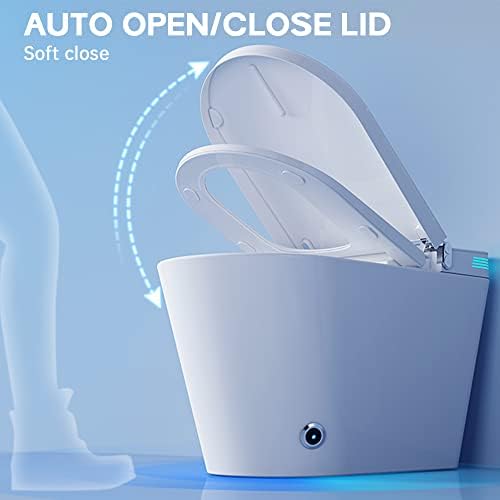 Arisea Smart Banheiro com bidê embutido, higiênico moderno de tampa de tampa Automáticos modernos com aquecedor ajustável e vento seco, bidê de banheiro de controle remoto, tudo em um, um fluxo automático, água morna, luz noturna LED