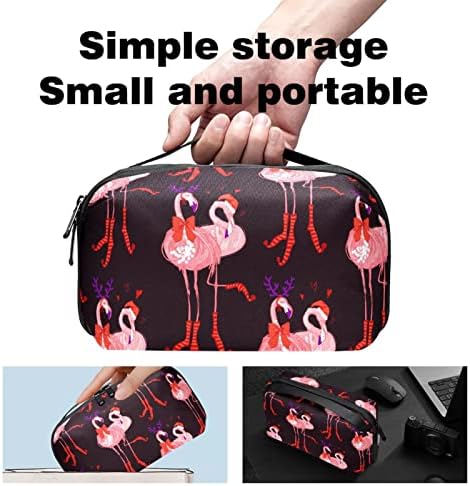 Bolsa de organizador eletrônico portátil Bolsa Chapéu de Natal Flamingo Antlers Saco de armazenamento de cabo de viagem para