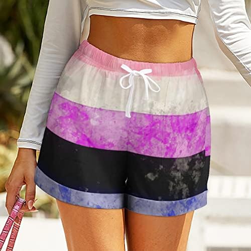 Aquarela Bandeira do Fluido de Gênero Pride Shorts Mulheres Premas Casuais Casual Casual Casual Praia Correio com bolsos