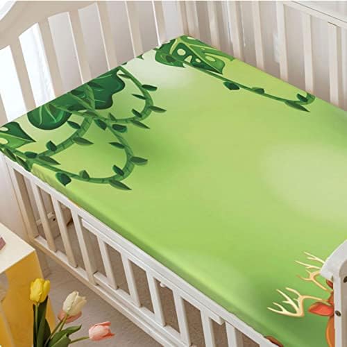 Folhas de mini berço com tema de animal, mini-berço portáteis lençóis de berço de fabricação de material macio por menina ou menino, 24 x38, verde limão e multicolor