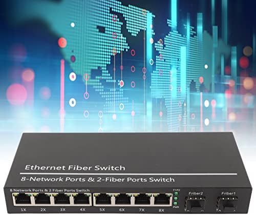 Switch Ethernet de Ashata Gigabit, 2 porta óptica 8 porta de fibra de fibra SFP da porta elétrica, interruptor de fibra Ethernet de transmissão eficiente com porta de rede RJ45, plug and play