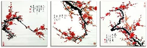 Nan Wind Tamanho Pequeno Pintura Chinesa Tradicional de Plum Blossom Impressões 3 painéis Wood Blum Blum Blum Bluming Art Flum Flowers Print