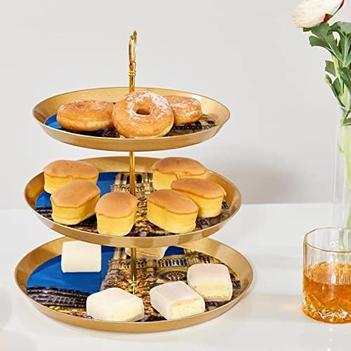 Porta de cupcakes de paris de paris para massa, 3 bolo de ouro plástico em camadas Stand para mesa de sobremesa, cupcakes