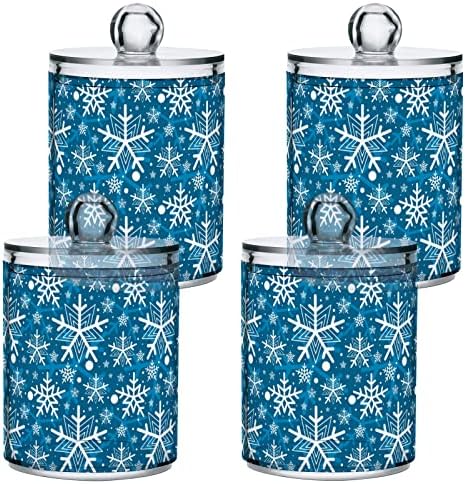 Alaza 2 Pack Qtip Dispensador Winter Flakes de neve Banheiro azul Banelas organizadoras para bolas de algodão/swabs/almofadas/fio