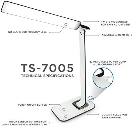 Lâmpada de mesa LED com Turcom com portas de carregamento USB Controles de toque advertidos com ajuste de cores,