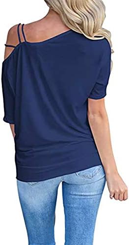 Womens Summer Tops Casual Skew Collar Blush de uma ombro de moda de cor sólida camiseta de cor de coloração Solid PLATUS