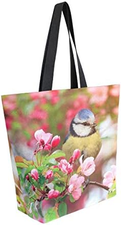 Moda Sacos de Mercearia Casual Reutilizável Bird Bird Sitting Smith of Pink Cherry Blossom Spring Men Women ombro Tote Bag Canvas