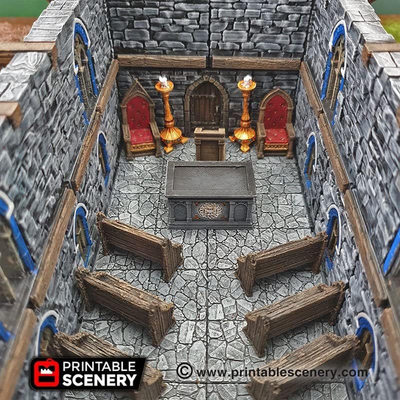 Endertoys Chattels Chapel por cenário imprimível, cenário de RPG de mesa impressa em 3D e terreno de jogo de guerra de 28 mm de miniatura